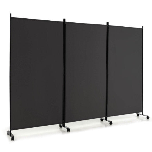 3-Panel Folding Room Divider 6Ft Rolling Privacy Screen withLockable Wheels Grey