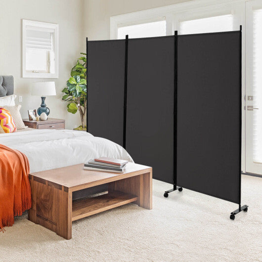 3-Panel Folding Room Divider 6Ft Rolling Privacy Screen withLockable Wheels Grey