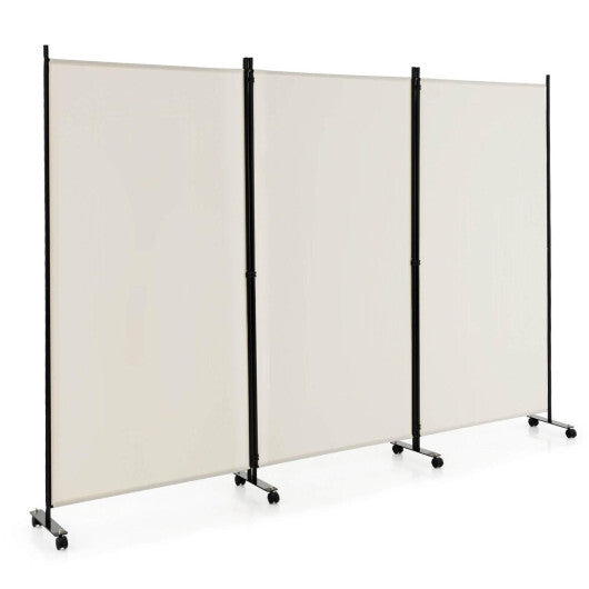 3-Panel Folding Room Divider 6Ft Rolling Privacy Screen with Lockable Wheels White