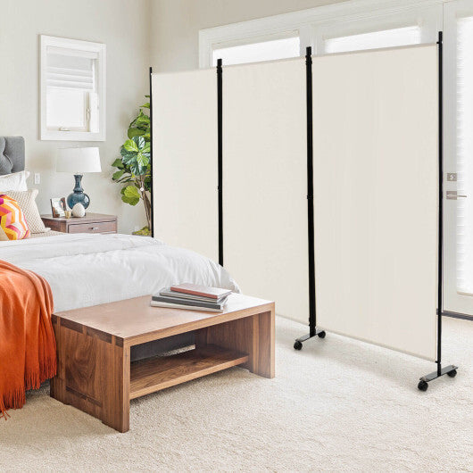 3-Panel Folding Room Divider 6Ft Rolling Privacy Screen with Lockable Wheels White