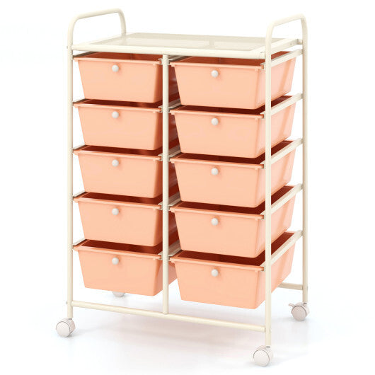 10-Drawer Rolling Storage Cart-Peach