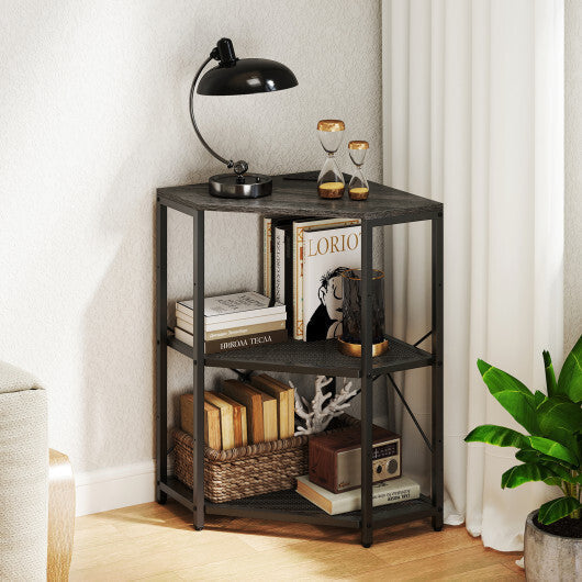 Corner Printer Stand with Power Outlet 3-Tier with Adjustable Shelf Black