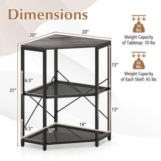 Corner Printer Stand with Power Outlet 3-Tier with Adjustable Shelf Black