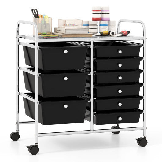 9-Drawer Rolling Storage Cart with Colorful Drawers and Metal Frame-Black