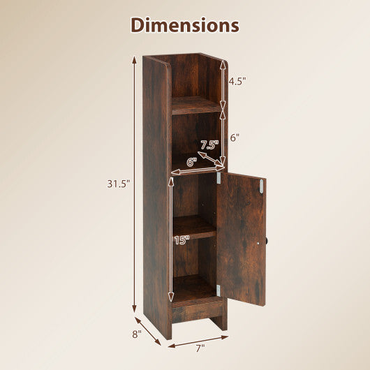 Bathroom Slim Cabinet Corner with Door and Adjustable Shelf-Rustic Brown