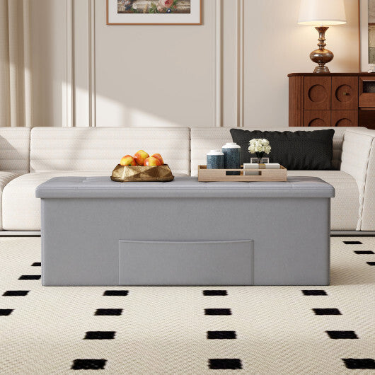 43 Inches Folding Storage Ottoman Bench Foot Rest Stool End of Bed Bench Gray
