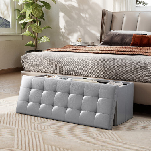43 Inches Folding Storage Ottoman Bench Foot Rest Stool End of Bed Bench Gray