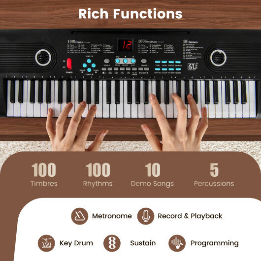 61 Key Electric Portable Digital Keyboard Piano for Beginner Black