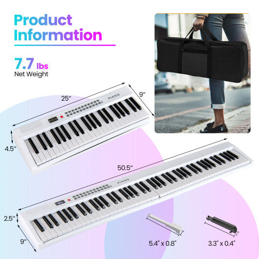 88 Key Foldable Electric Keyboard Piano with Wireless MIDI and Dual Speakers White
