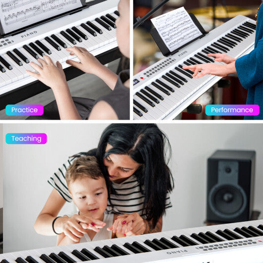 88 Key Foldable Electric Keyboard Piano with Wireless MIDI and Dual Speakers White