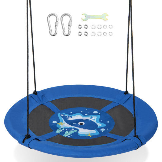 40" Flying Saucer Tree Swing Indoor Outdoor Play Set Swing for Kids Blue Whale