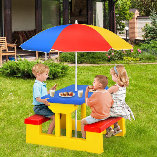 Costway Kids Picnic Table Set with Removable Umbrella Indoor Outdoor Garden Patio