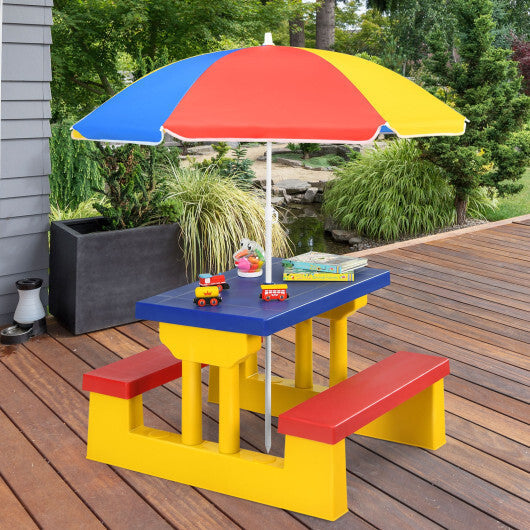 Costway Kids Picnic Table Set with Removable Umbrella Indoor Outdoor Garden Patio