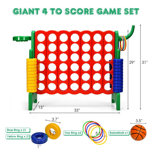 4-in-A Row Giant Game Set w/Basketball Hoop for Family Red