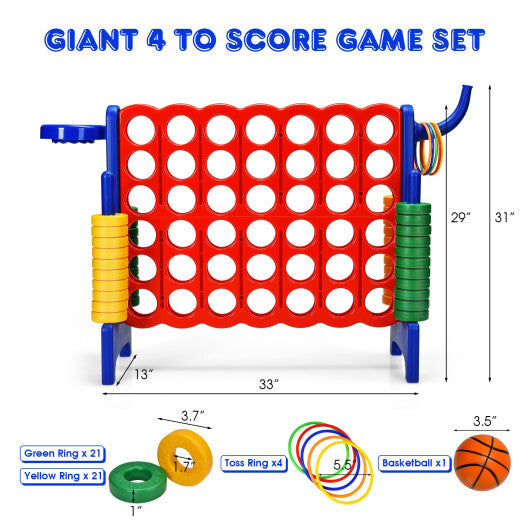 4-in-A Row Giant Game Set w/Basketball Hoop for Family Red