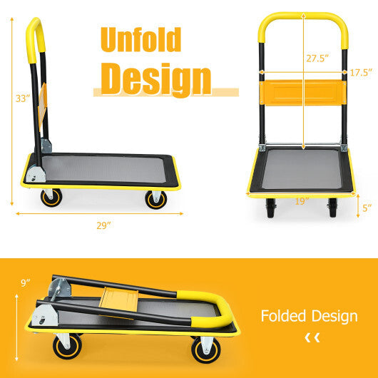 330lbs Folding Platform Cart Dolly Push Hand Truck Moving Warehouse Foldable