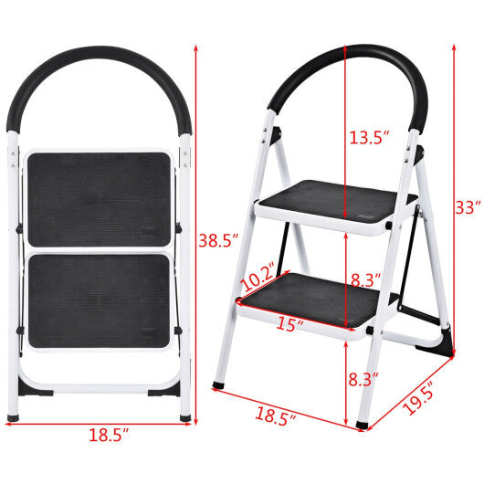 2 Step Ladder Folding Stool Heavy Duty 330Lbs Capacity Industrial Lightweight