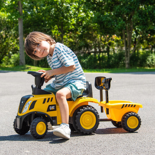 Kids Ride on Tractor Licensed Caterpillar with Detachable Trailer No Power Yellow