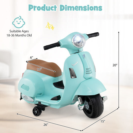 Kids Ride on Motorcycle Licensed Vespa with LED Headlight and Horn Sound - Green