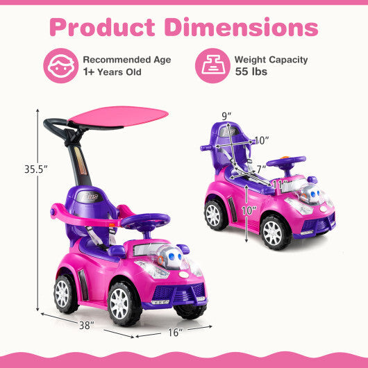 3-in-1 Push Car for Toddler Stroller Sliding Walking Car for Boys and Girls - Pink