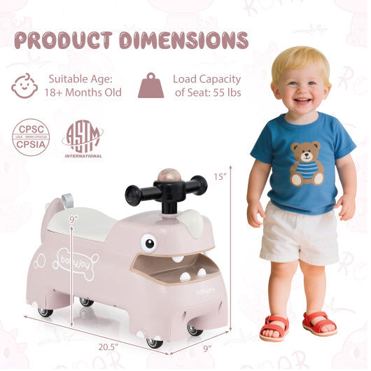 Costway Toddler Ride on Toy Walking Sliding Car with Lights and Music-Pink