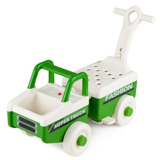 Costway 4 in 1 Ride on Push Car with Music and Under-Seat Storage for Boys Girls-Green