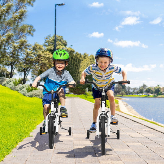 Costway 16'' Kid's Bike with Removable Training Wheels & Basket for 4-7 Years Old White