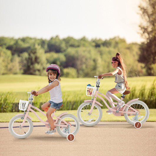 Costway 16'' Kids Bike Toddler Adjustable Bicycle withTraining Wheel for 4-8 Years Old Girl Pink