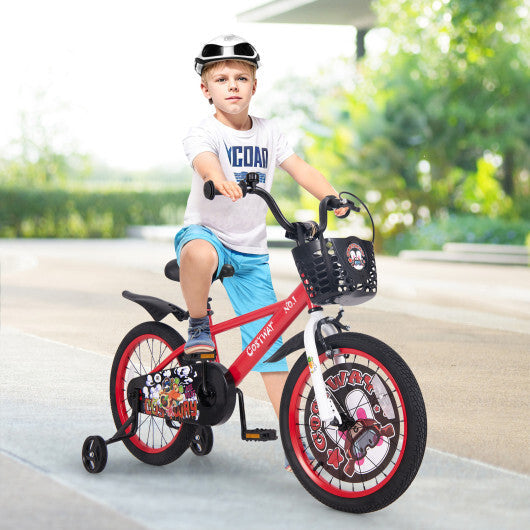 18 Inch Kids Bike Adjustable with Storage Basket and Double Brake for 4-8 Years Old Red