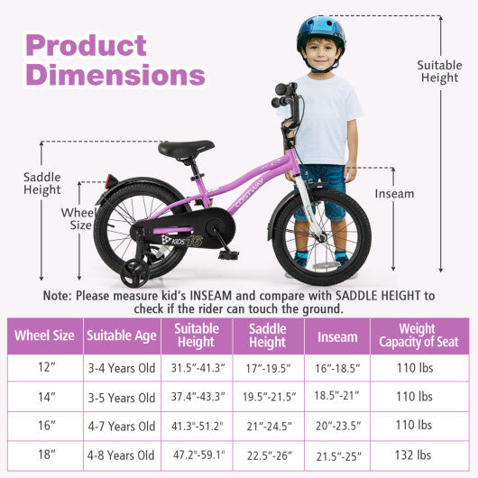 Costway Kids Bike 16-Inch Children Training Bicycle with 2 Brake for 4-7 Years Old