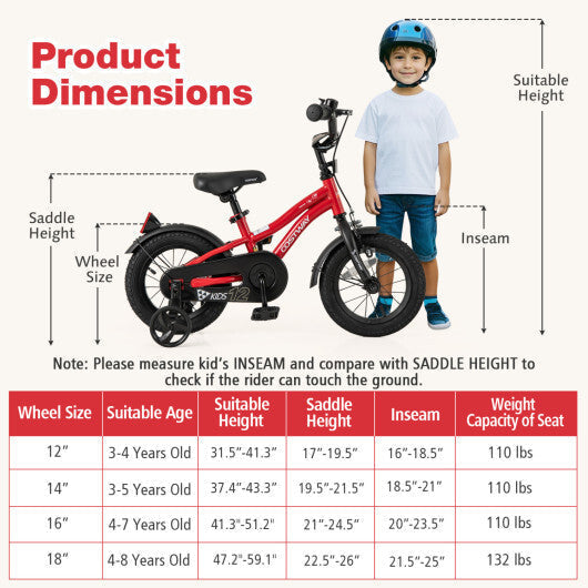 Costway 12 Inch Kids Bike Adjustable Bicycle with Reflectors and Bell for 3-4 Years Old