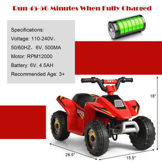 Costway 6V Kids Electric Quad ATV 4 Wheels Ride On Toy for Toddlers Forward&Reverse Red