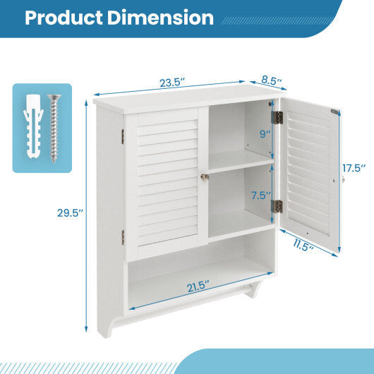 2-Doors Bathroom Wall-Mounted Medicine Cabinet with Towel Bar-White