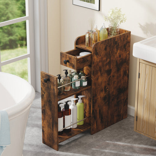 Costway Small Bathroom Storage Cabinet 4-Tier with Slide Out Drawers on Casters-Brown