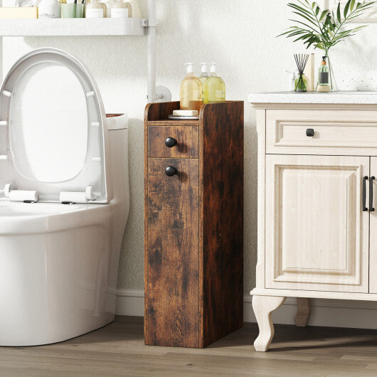 Costway Small Bathroom Storage Cabinet 4-Tier with Slide Out Drawers on Casters-Brown