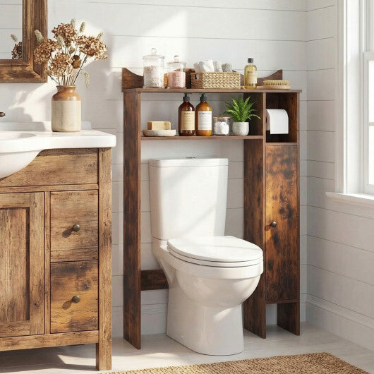 Costway Over the Toilet Storage Cabinet with Toilet Paper Holder-Rustic Brown