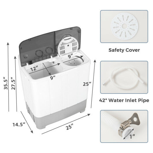 p-in-1 Portable 22lbs Capacity Washing Machine with Timer Control-Gray