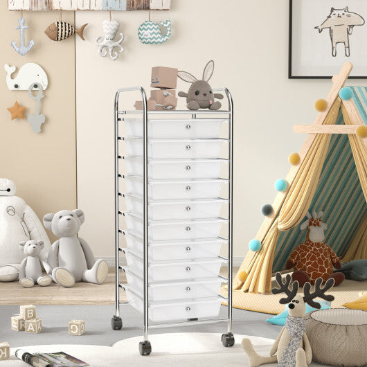 Costway 10 Drawer Rolling Storage Cart Organizer with 4 Universal Casters-Clear
