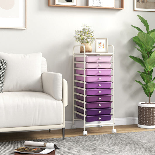 10 Drawer Rolling Storage Cart Organizer with 4 Universal Casters-Purple