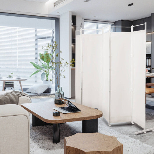 6-Panel Room Divider Folding Privacy Screen-White