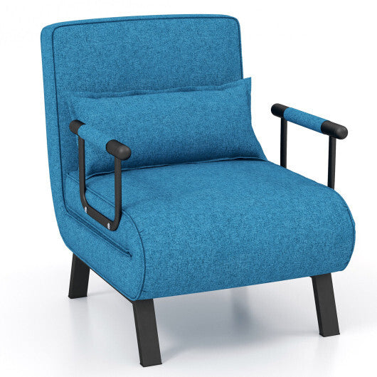 Folding 6 Position Convertible Sleeper Bed Armchair Lounge Couch with Pillow-Blue