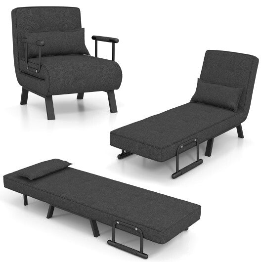 Costway Folding 6 Position Convertible Sleeper Bed Armchair Lounge Couch with Pillow-Gray