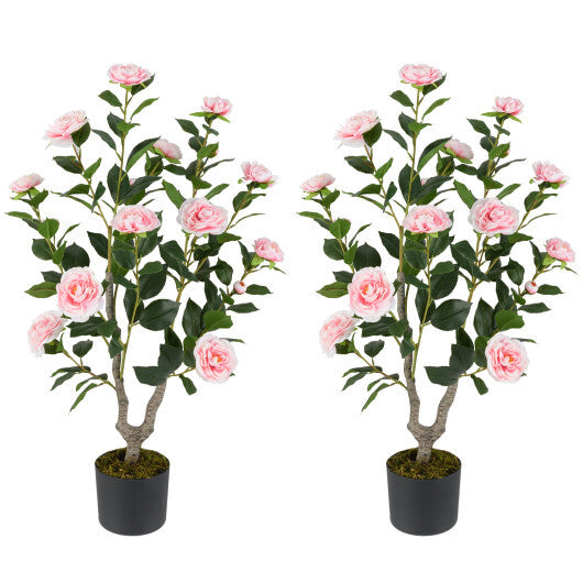 36 Inch Artificial Camellia Tree with Blooming Flower 2 Pack-Pink