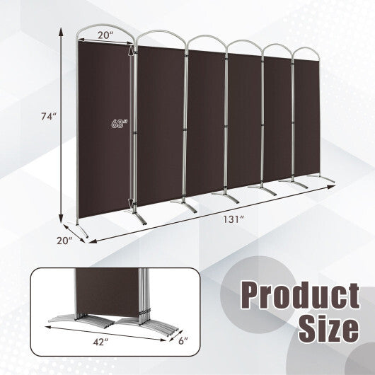 6 Feet 6-Panels Freestanding Folding Privacy Screen-Brown