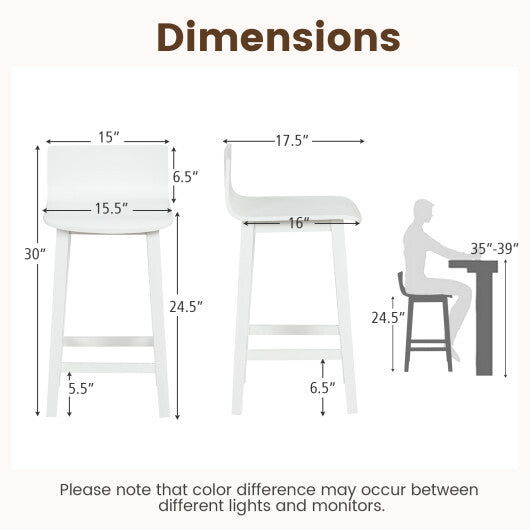 Costway Wood Bar Stools Set of 2 with Solid Back and Seat-White
