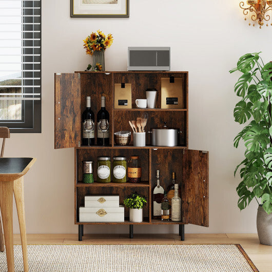 47 Inch Storage Cabinet Freestanding Bookcase with 2 Doors and 4 Open Shelves-Rustic Brown
