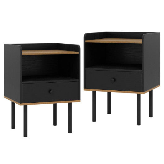 Nightstand Bedside End Table with Drawer and Shelf for Living Room Bedroom-Set of 2