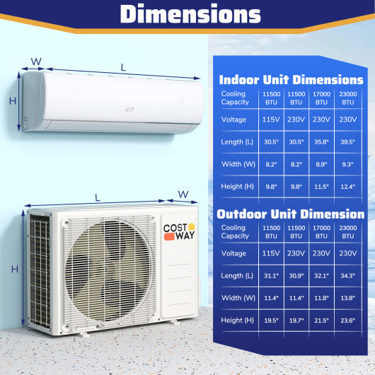 23000 BTU 208/230V Mini Split Heat Pump Heats at 5?F  Anti-Freeze Chassis Technology