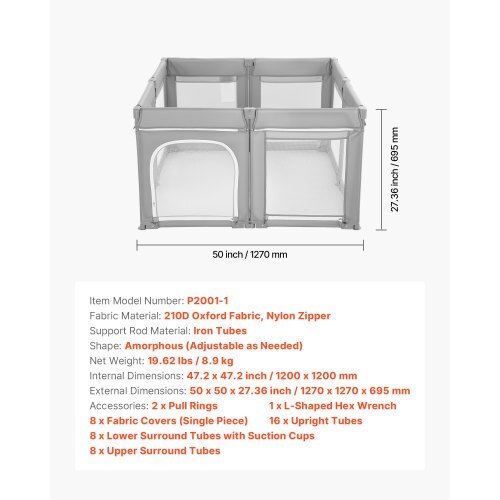 Baby Playpen, 47.2 x 47.2 Foldable Toddlers Playpen, Indoor/Outdoor Baby Fence Play Yard with Zippered Door & Soft Breathable Mesh, No-Gap Toddlers Activity Center for 6 -24 Months Babies