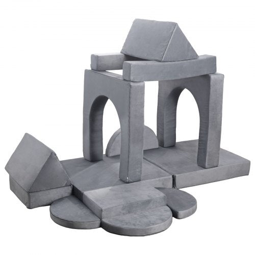 Modular Kids Play Couch, Sectional Toddler Sofa with Armrests, 28D Sponge & Short Pile, Convertible Kids Modular Couch DIY Creative Combination for Playroom, Bedroom, Living Room, 14 Pcs, Gray